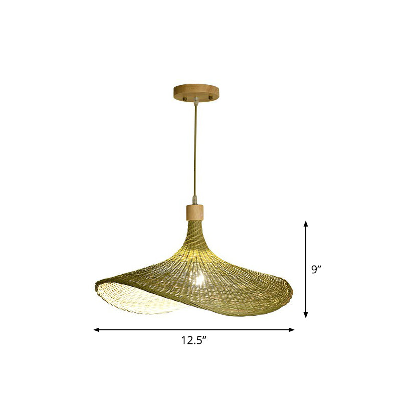 South-East Asia Bamboo Fiber Pendant Light: Green-Yellow Straw Hat Shape