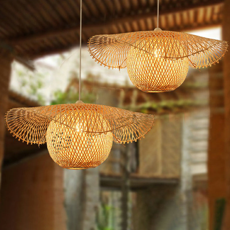 Lotus Leaf Suspension Light: Asian Style Beige Color - Bamboo Pendant