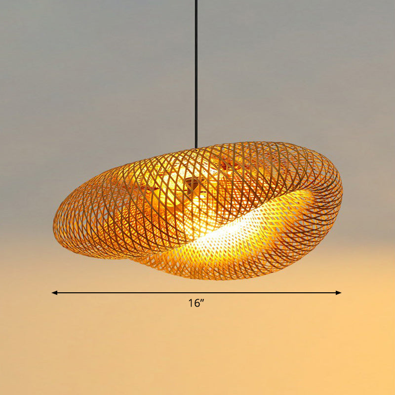 Modern Bamboo Hand-Worked Hanging Ceiling Light - Beige Pendant Lamp With 1 Bulb