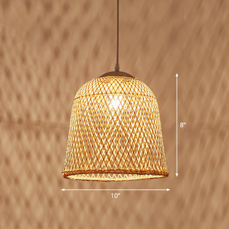 Bamboo Pendant Light Kit - Hand Woven Asian Design Beige Finish / E