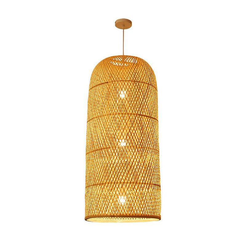 Bamboo Pendant Light Kit - Hand Woven Asian Design Beige Finish