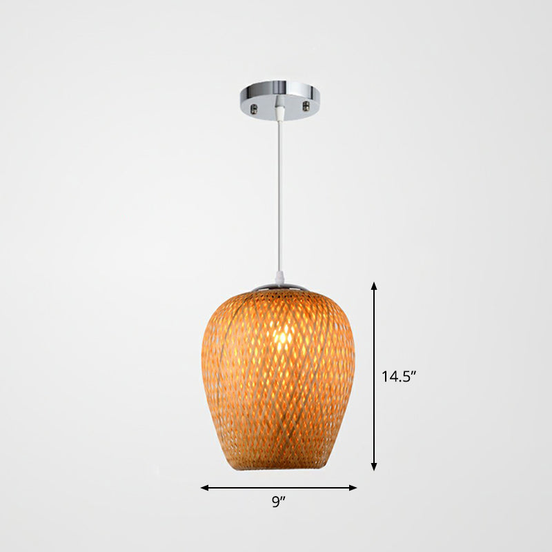 Asian-Inspired Bamboo Pendant Lamp For Study Room - Sky Lantern Shape Single-Bulb Hanging Light