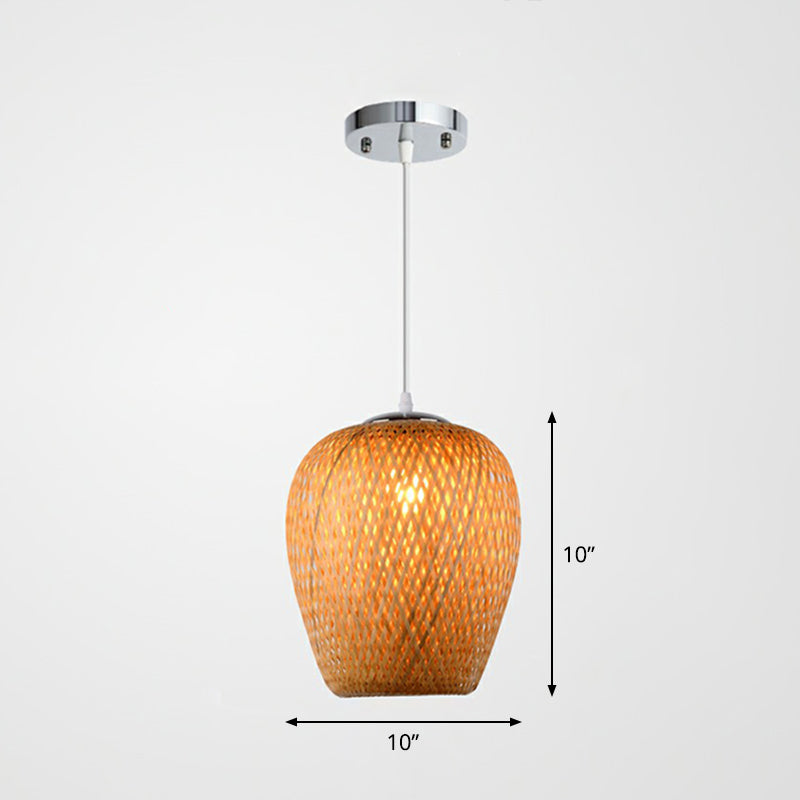 Asian-Inspired Bamboo Pendant Lamp For Study Room - Sky Lantern Shape Single-Bulb Hanging Light