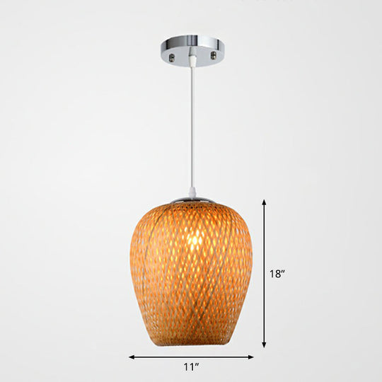 Asian-Inspired Bamboo Pendant Lamp For Study Room - Sky Lantern Shape Single-Bulb Hanging Light