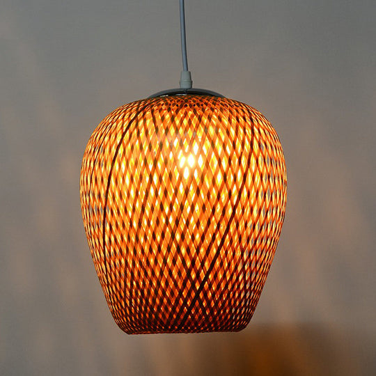 Asian-Inspired Bamboo Pendant Lamp For Study Room - Sky Lantern Shape Single-Bulb Hanging Light