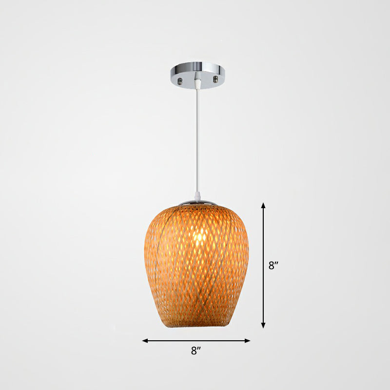 Asian-Inspired Bamboo Pendant Lamp For Study Room - Sky Lantern Shape Single-Bulb Hanging Light