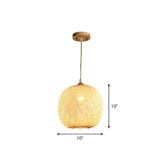 Asia 1-Light Beige Bamboo Pendant Light Fixture For Restaurants