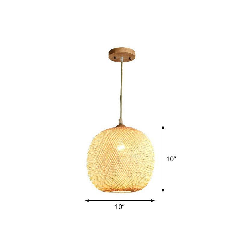 Asia 1-Light Beige Bamboo Pendant Light Fixture For Restaurants / Small Oval