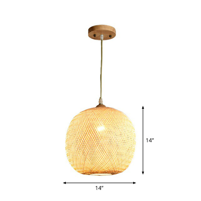 Asia 1-Light Beige Bamboo Pendant Light Fixture For Restaurants