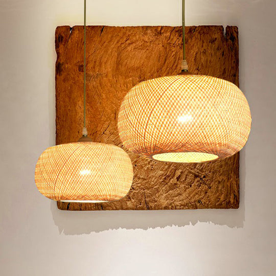 Asia 1-Light Beige Bamboo Pendant Light Fixture For Restaurants