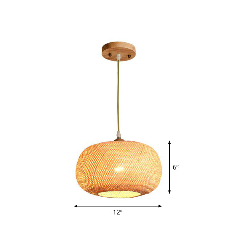 Asia 1-Light Beige Bamboo Pendant Light Fixture For Restaurants