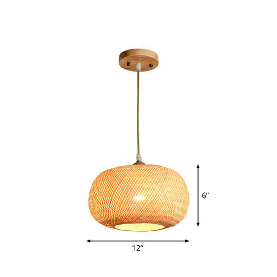 Asia 1-Light Beige Bamboo Pendant Light Fixture For Restaurants