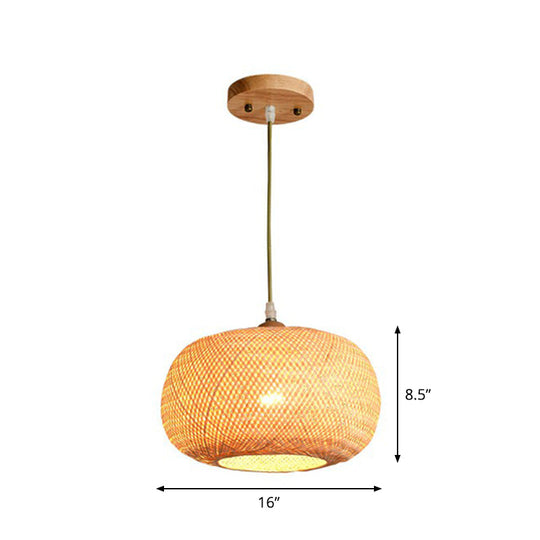 Asia 1-Light Beige Bamboo Pendant Light Fixture For Restaurants