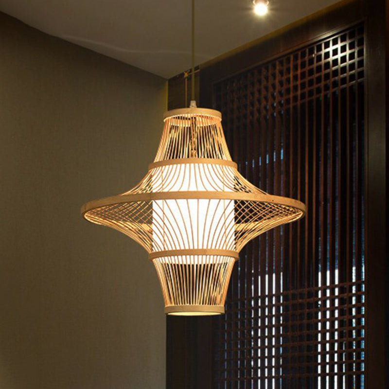 Modern Symmetric Bamboo Pendant Lamp - 1-Light Wood Pendulum For Restaurants