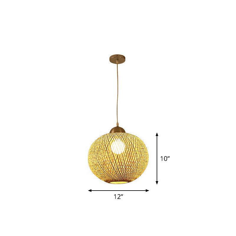 Spherical Bamboo Pendant Light - Beige | Single Asia-Inspired Hanging Fixture For Restaurants