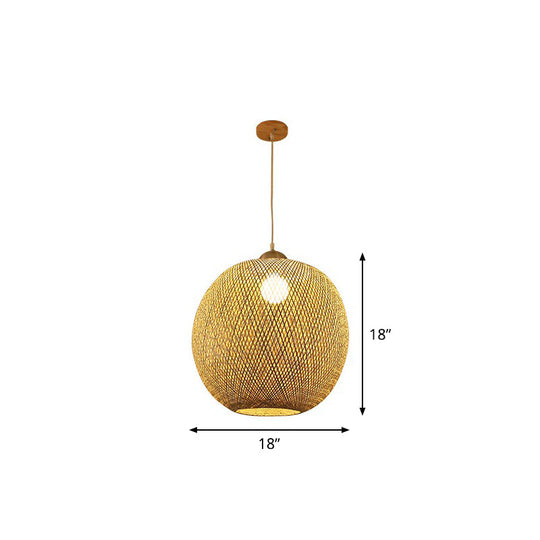 Spherical Bamboo Pendant Light - Beige | Single Asia-Inspired Hanging Fixture For Restaurants / 18