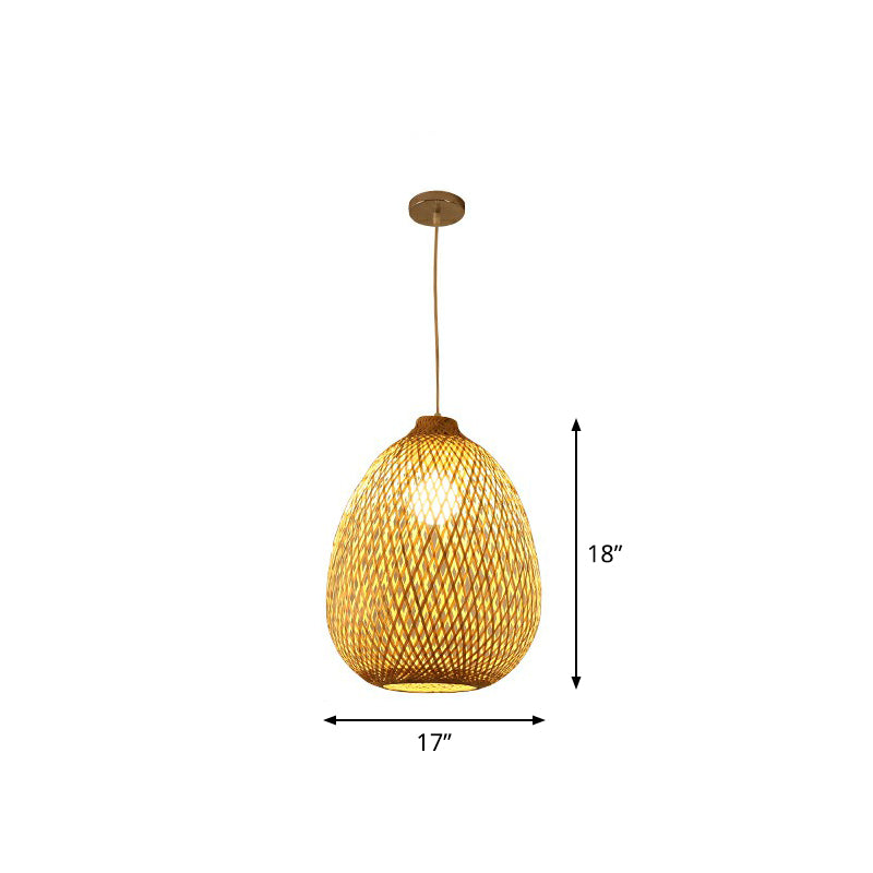 Spherical Bamboo Pendant Light - Beige | Single Asia-Inspired Hanging Fixture For Restaurants