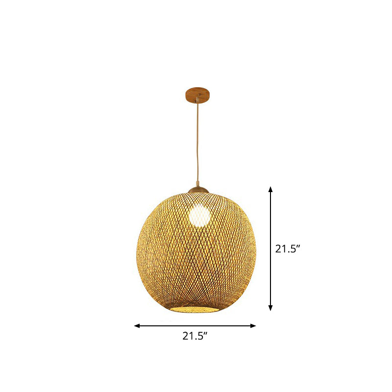 Spherical Bamboo Pendant Light - Beige | Single Asia-Inspired Hanging Fixture For Restaurants / 21.5