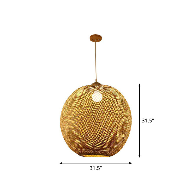 Spherical Bamboo Pendant Light - Beige | Single Asia-Inspired Hanging Fixture For Restaurants