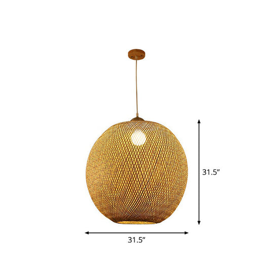 Spherical Bamboo Pendant Light - Beige | Single Asia-Inspired Hanging Fixture For Restaurants