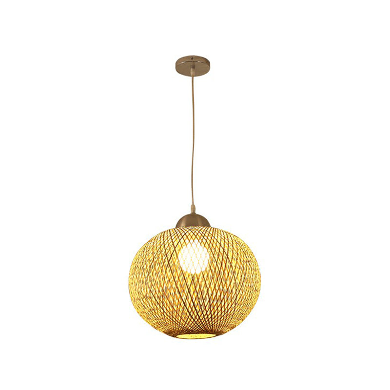 Spherical Bamboo Pendant Light - Beige | Single Asia-Inspired Hanging Fixture For Restaurants