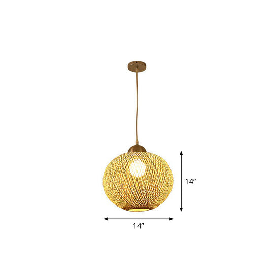 Spherical Bamboo Pendant Light - Beige | Single Asia-Inspired Hanging Fixture For Restaurants