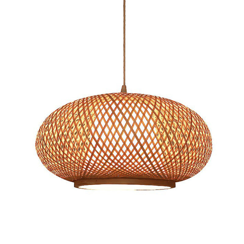 Chinese Bamboo Lantern Pendant Light - Tea Room Fixture With 1 Bulb