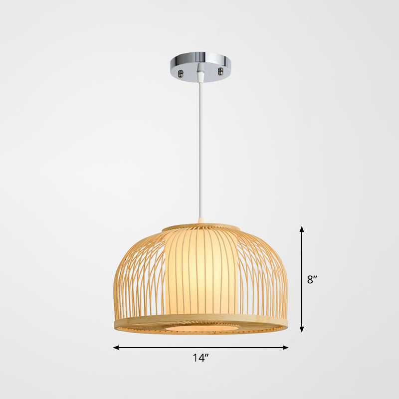 Minimalist Wood Pendant Light With Bamboo Shade - Restaurant Hanging Lighting