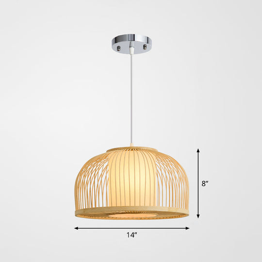 Minimalist Wood Pendant Light With Bamboo Shade - Restaurant Hanging Lighting