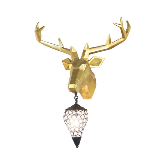 Country Deer Resin Wall Lamp With Crystal Shade - Black/Gold 1 Light Sconce Fixture