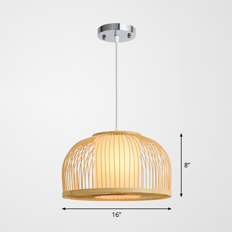 Minimalist Wood Pendant Light With Bamboo Shade - Restaurant Hanging Lighting