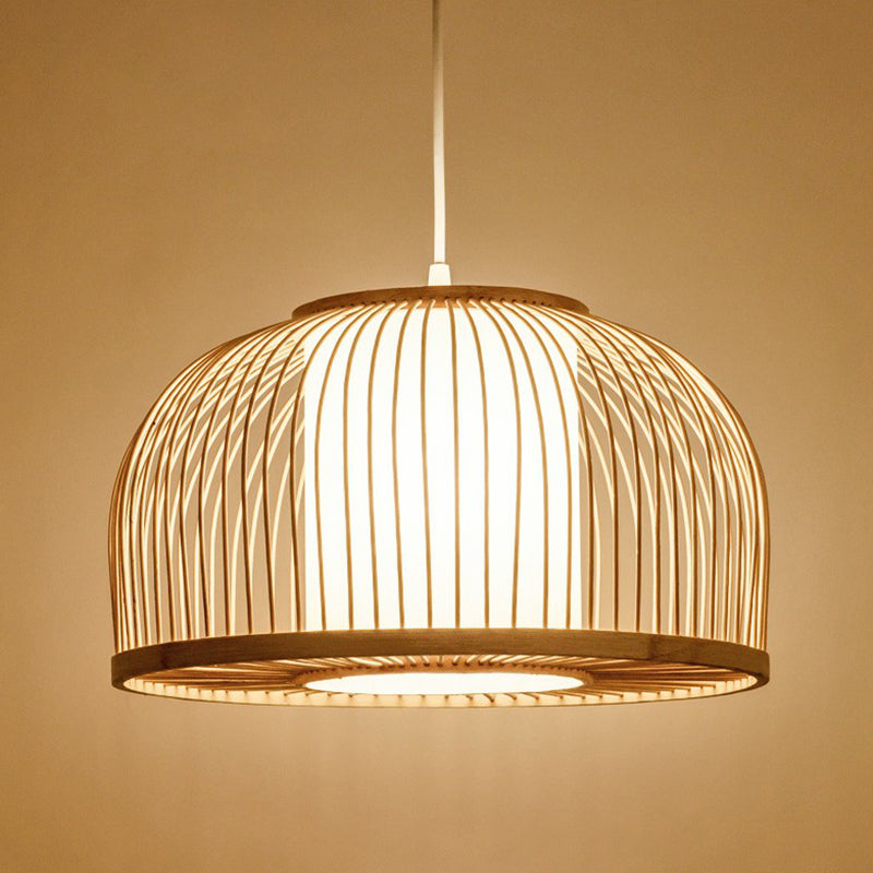 Minimalist Wood Pendant Light With Bamboo Shade - Restaurant Hanging Lighting