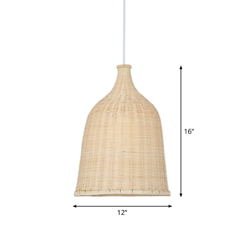 Bamboo Pendant Light Fixture - Asian Cloche Style For Dining Room Wood / 12