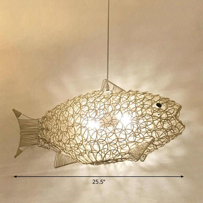 Asian Bamboo Fish Pendant Ceiling Light For Restaurants - Beige