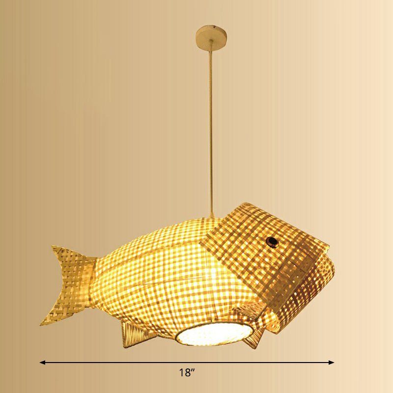 Asian Bamboo Fish Pendant Ceiling Light For Restaurants - Beige / Oval