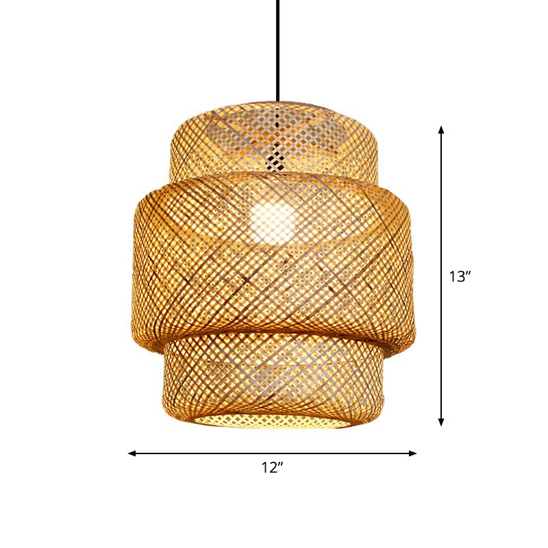 Asia Bamboo Lantern Ceiling Pendant Light - 1-Light Beige Lamp For Corridor