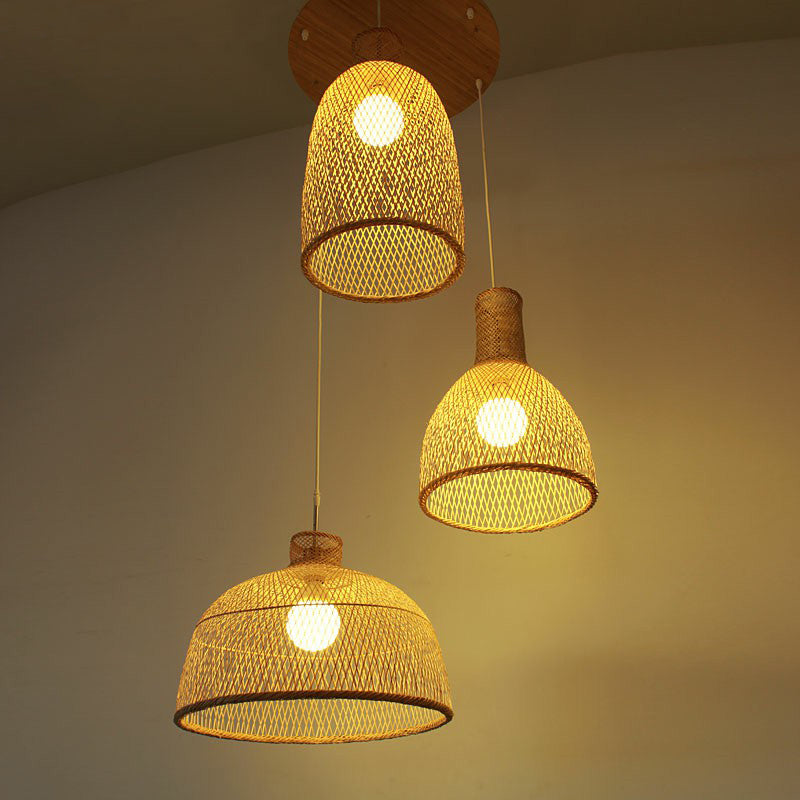 Bamboo Woven Shade Ceiling Light - Minimalistic 1-Head Beige Suspension Pendant