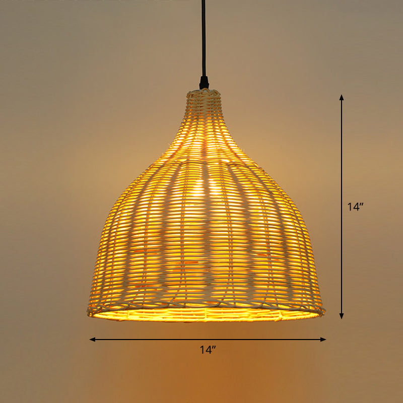 Bamboo Asian Hanging Lamp - Single-Bulb Ceiling Fixture For Restaurants In Beige