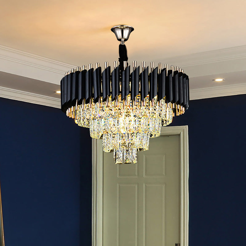 Black Crystal Pendant Chandelier With Contemporary Multi Lights - Sleek Hanging Light Kit