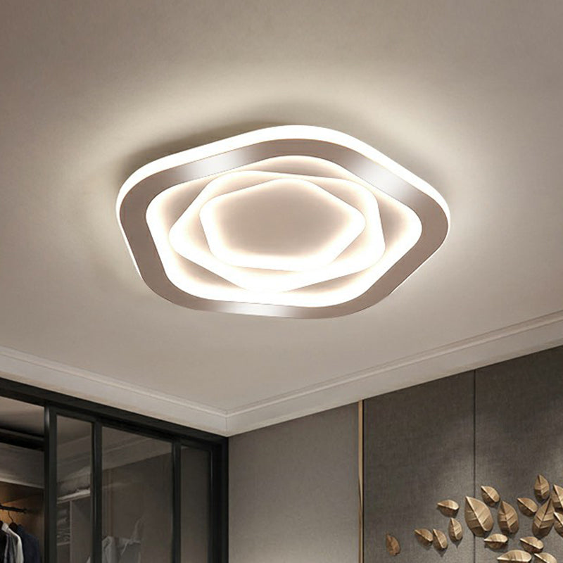 Modern White LED Flush Mount Ceiling Light with Acrylic Concentric Pattern