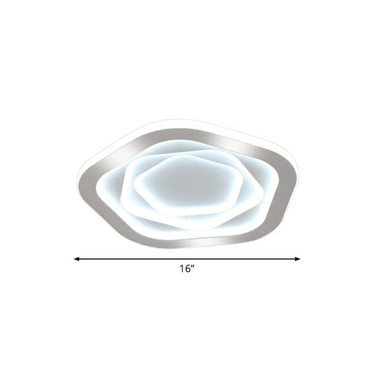 Modern White LED Flush Mount Ceiling Light with Acrylic Concentric Pattern