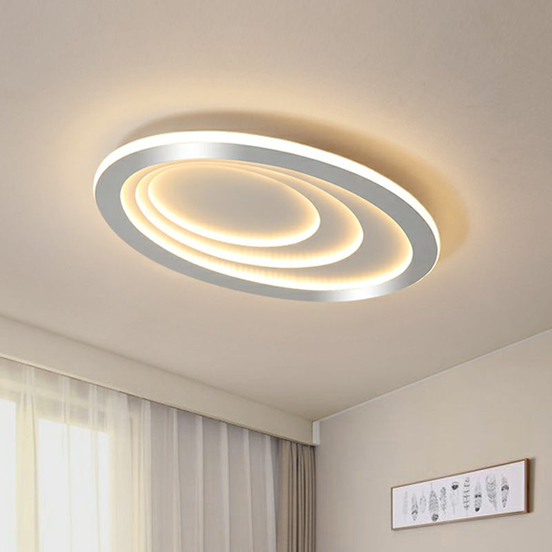 Modern White Led Flush Mount Ceiling Light With Acrylic Concentric Pattern