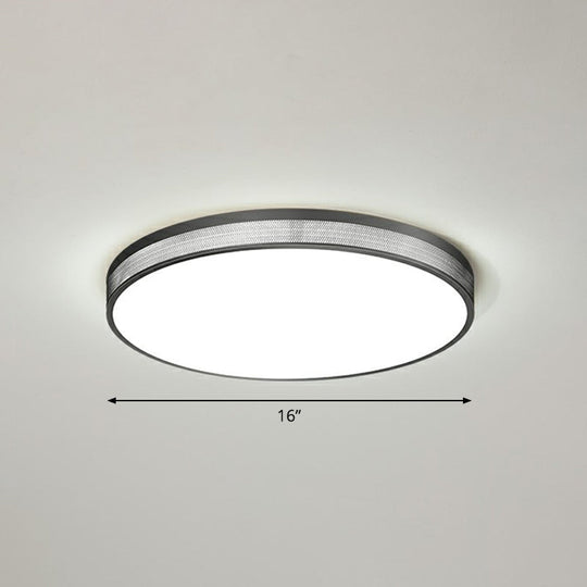 Minimalist Geometric Metal Flush Mounted Led Ceiling Light With Mesh Side Black / Small Round