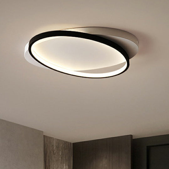 Sleek Metal Ellipse Flush Mount LED Surface Ceiling Light for Foyer - Minimalistic and Modern