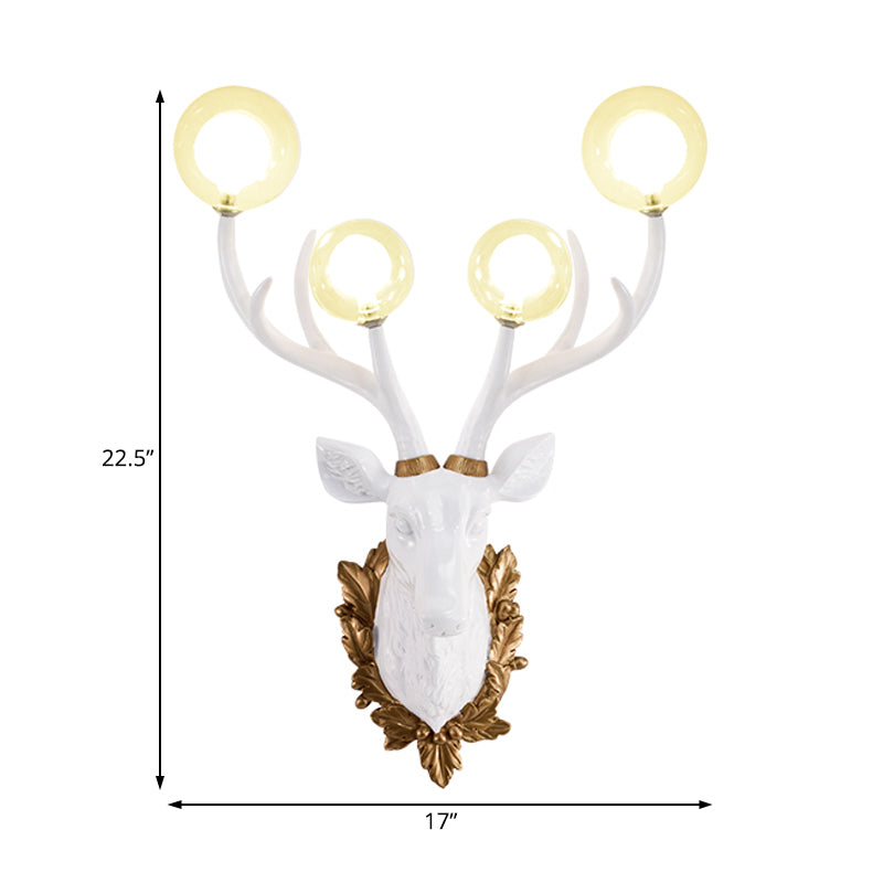 Vintage White/Gold Deer Sconce Lamp With Glass Shade - Set Of 4 Bulbs 17/21.5 W