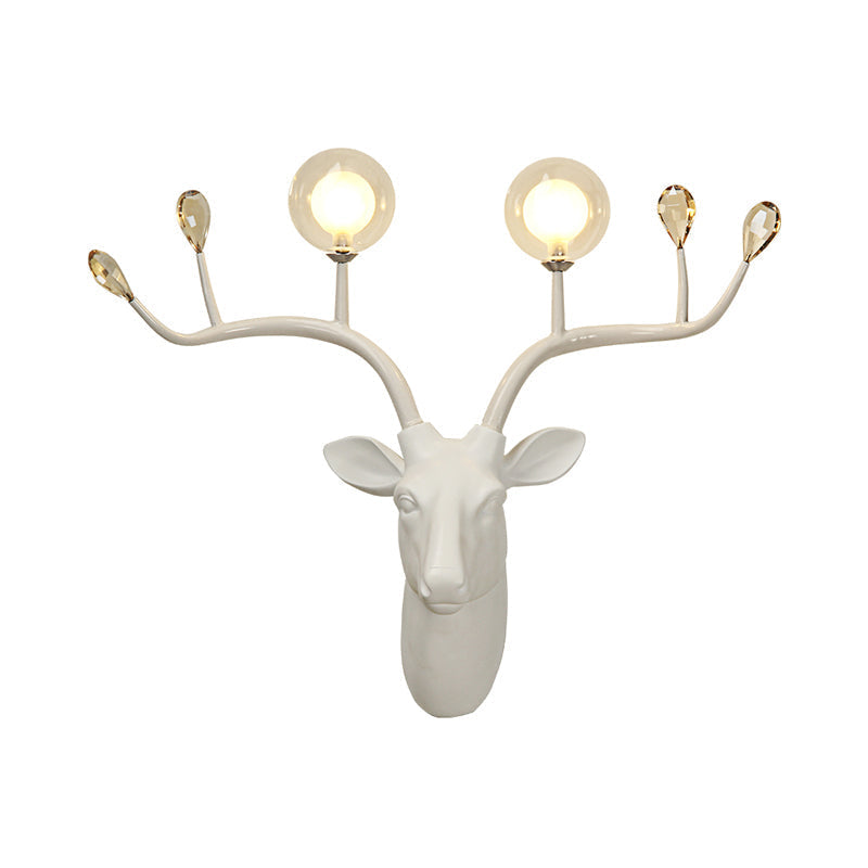 Rustic Resin Sconce Light With Deer Deco - Wall Mounted Lamp For Living Room 2 Lights Black/White