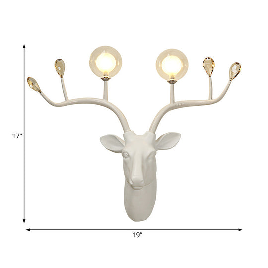 Rustic Resin Sconce Light With Deer Deco - Wall Mounted Lamp For Living Room 2 Lights Black/White