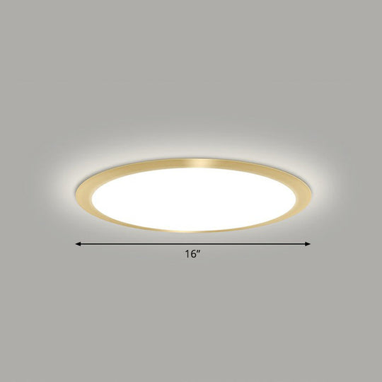 Minimalist Flat Led Flush Mount Ceiling Light For Bedroom - Acrylic Fixture Gold / 16 White