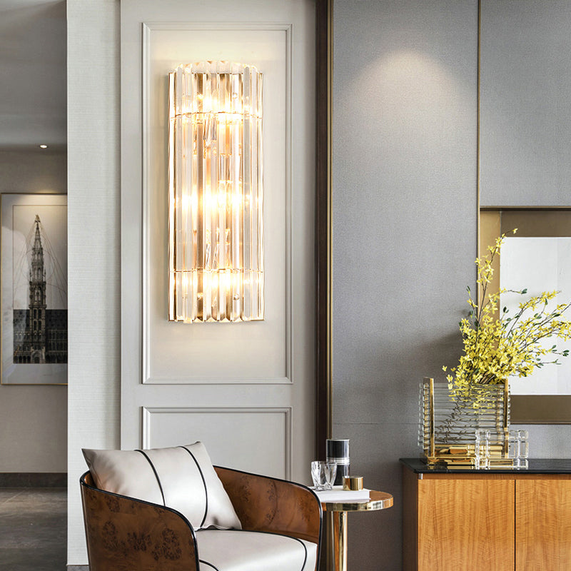 Contemporary Gold Wall Sconce With Crystal Shade - Modern 3-Light Flush Mount