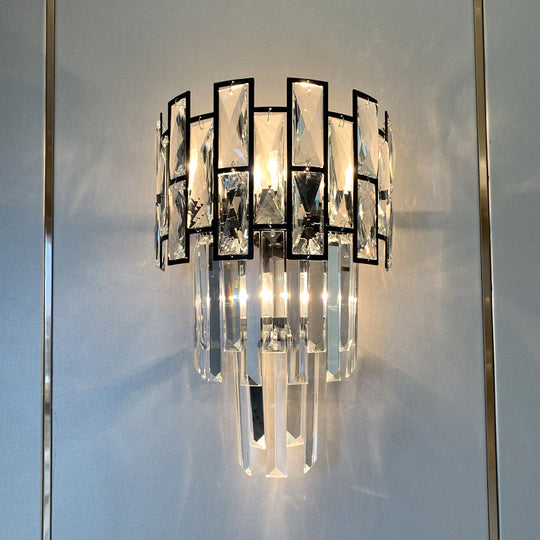 Minimalistic Crystal Prism Wall Lighting: 3-Light Sconce Fixture For Living Room